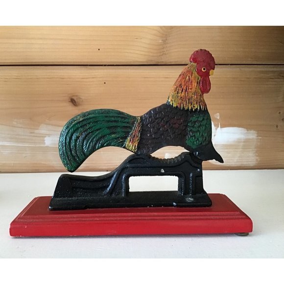 Vintage Early Pollychrome Origin Painted Iron & Wood Roster Nut Cracker - Picture 3 of 5